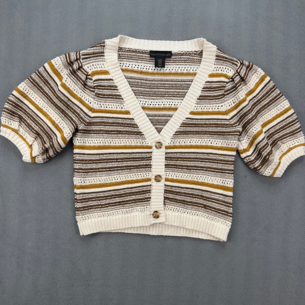 House of Harlow 1960 Striped Metallic Knit Short Sleeve Cardigan Sweater XS